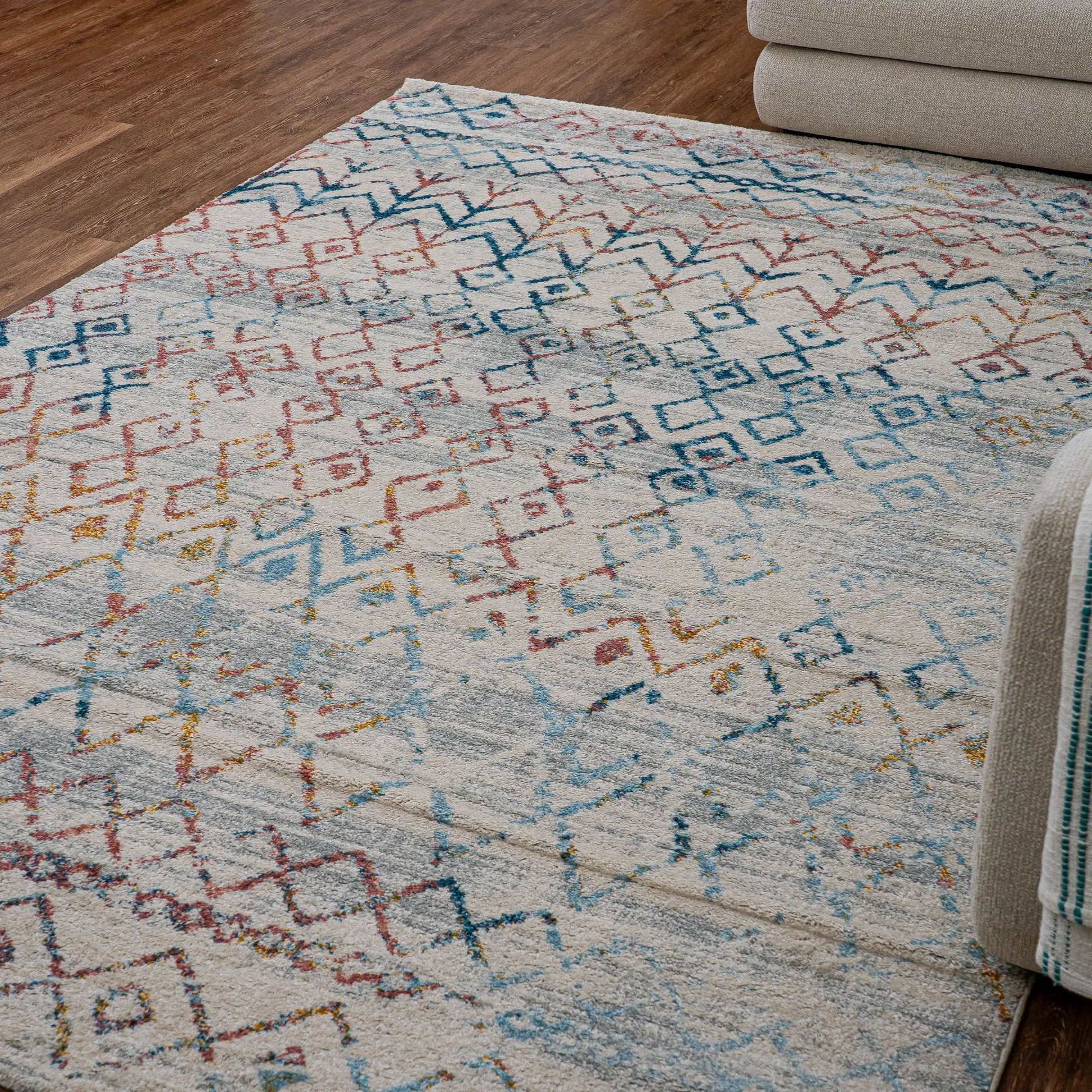 Chalkida Distressed Design Cream Multi-colour Carpet (Runner)