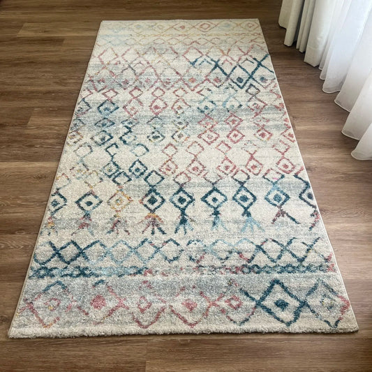 Chalkida Distressed Design Cream Multi-colour Carpet (Runner)