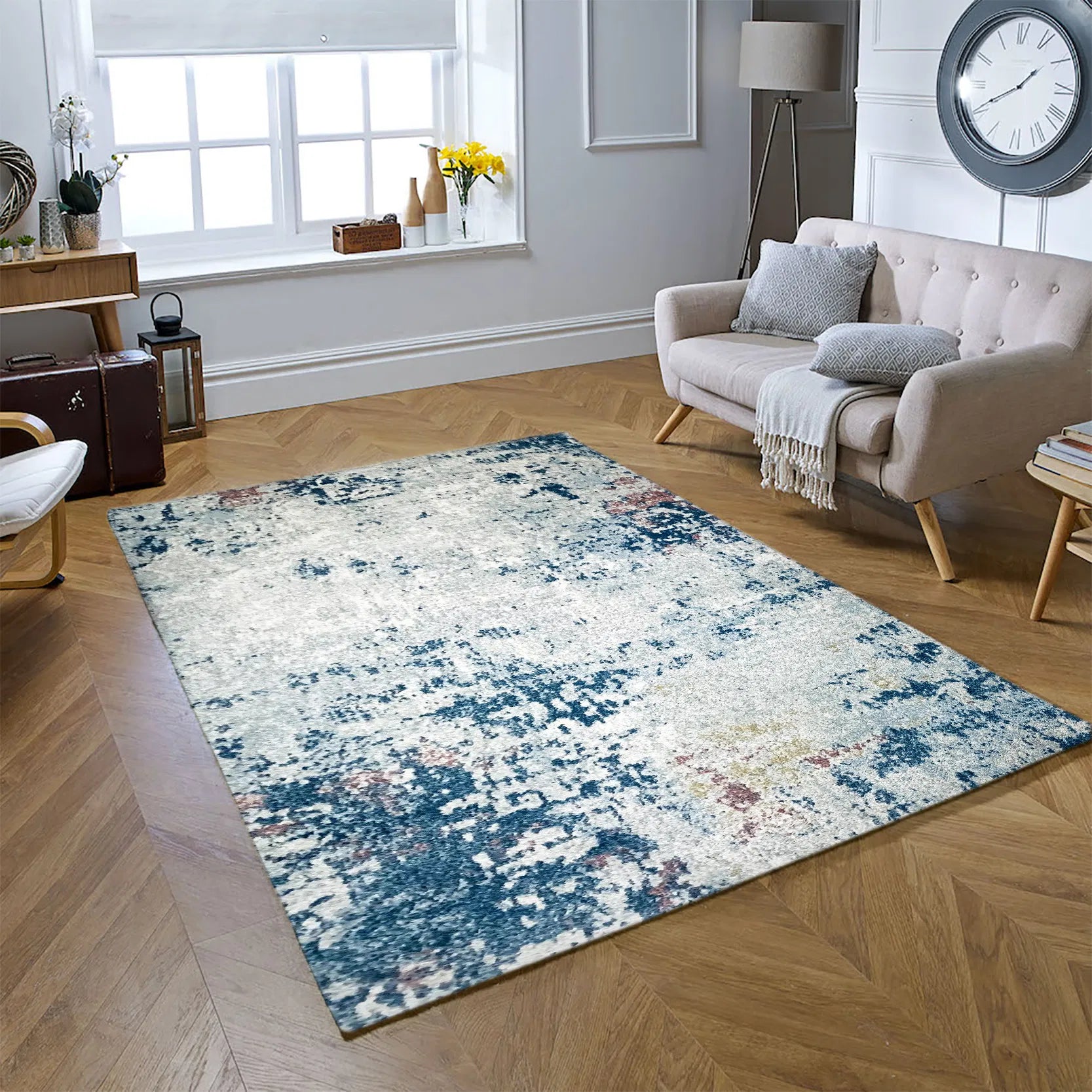 Serres Cream Multi-colour Distressed Design Carpet (Rectangle)