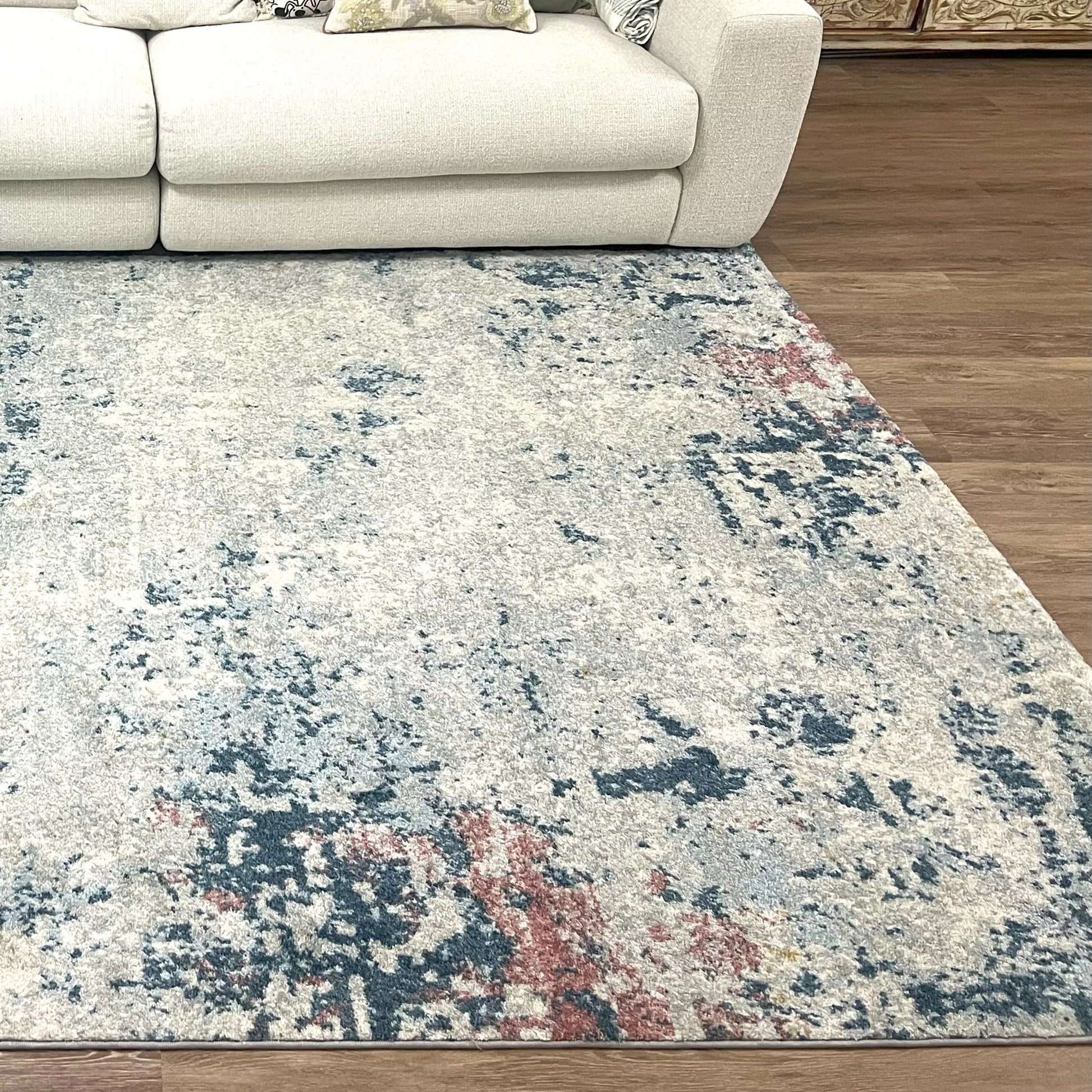 Serres Cream Multi-colour Distressed Design Carpet (Round)