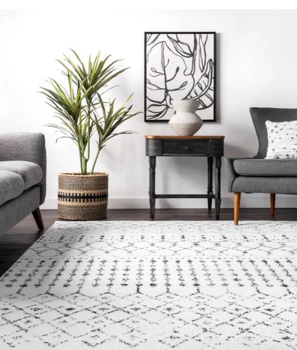 Rodos Cream Black Distressed Design Carpet (Runner)