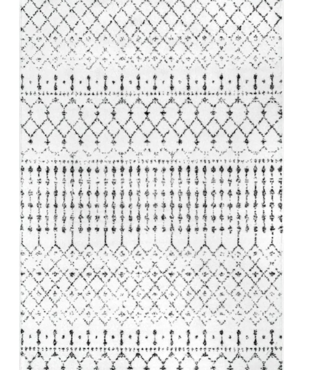 Rodos Cream Black Distressed Design Carpet (Round)