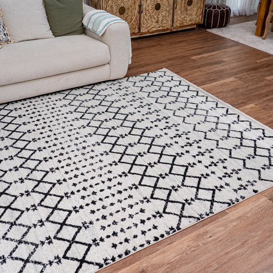 Rodos Cream Black Distressed Design Carpet (Rectangle)