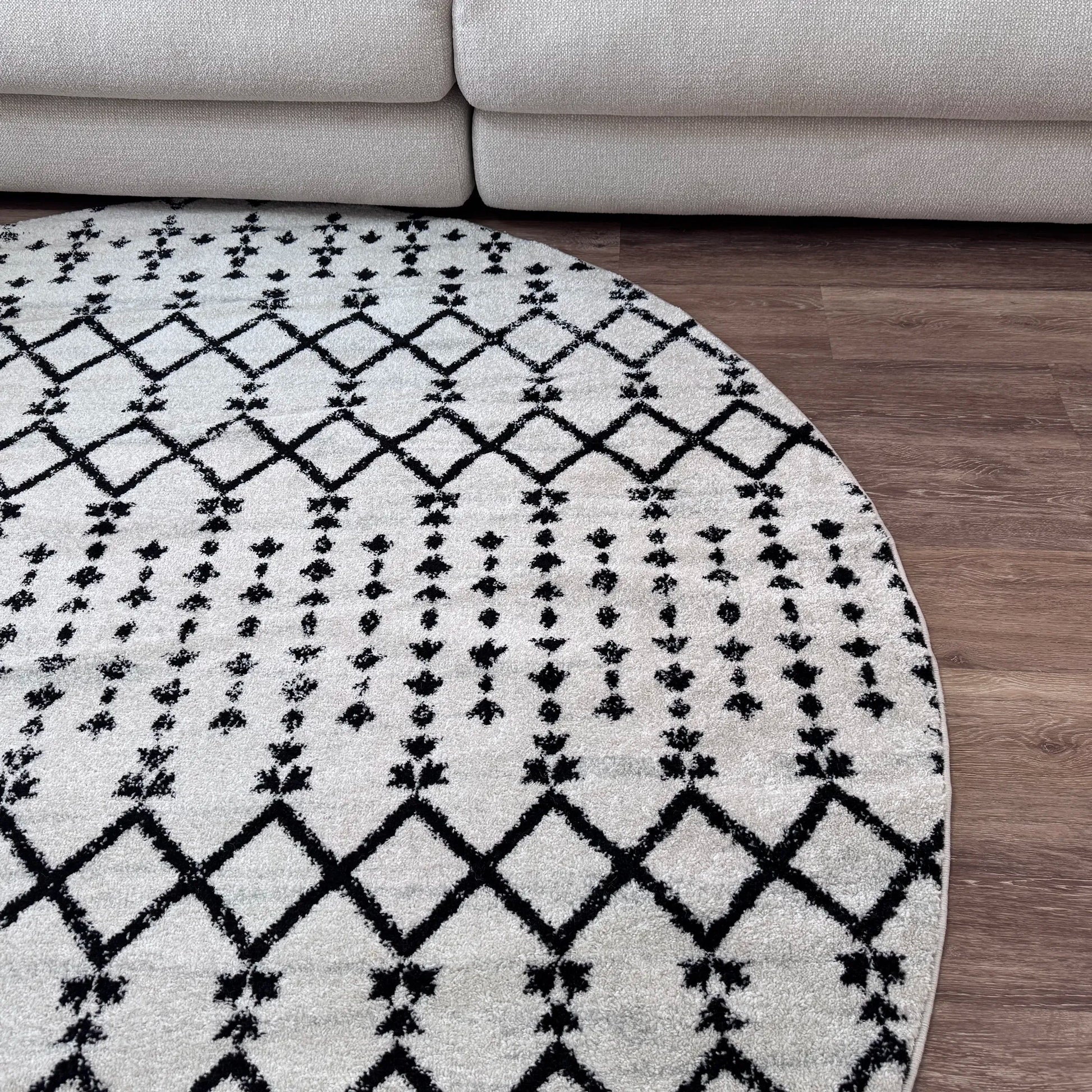 Rodos Cream Black Distressed Design Carpet (Runner)