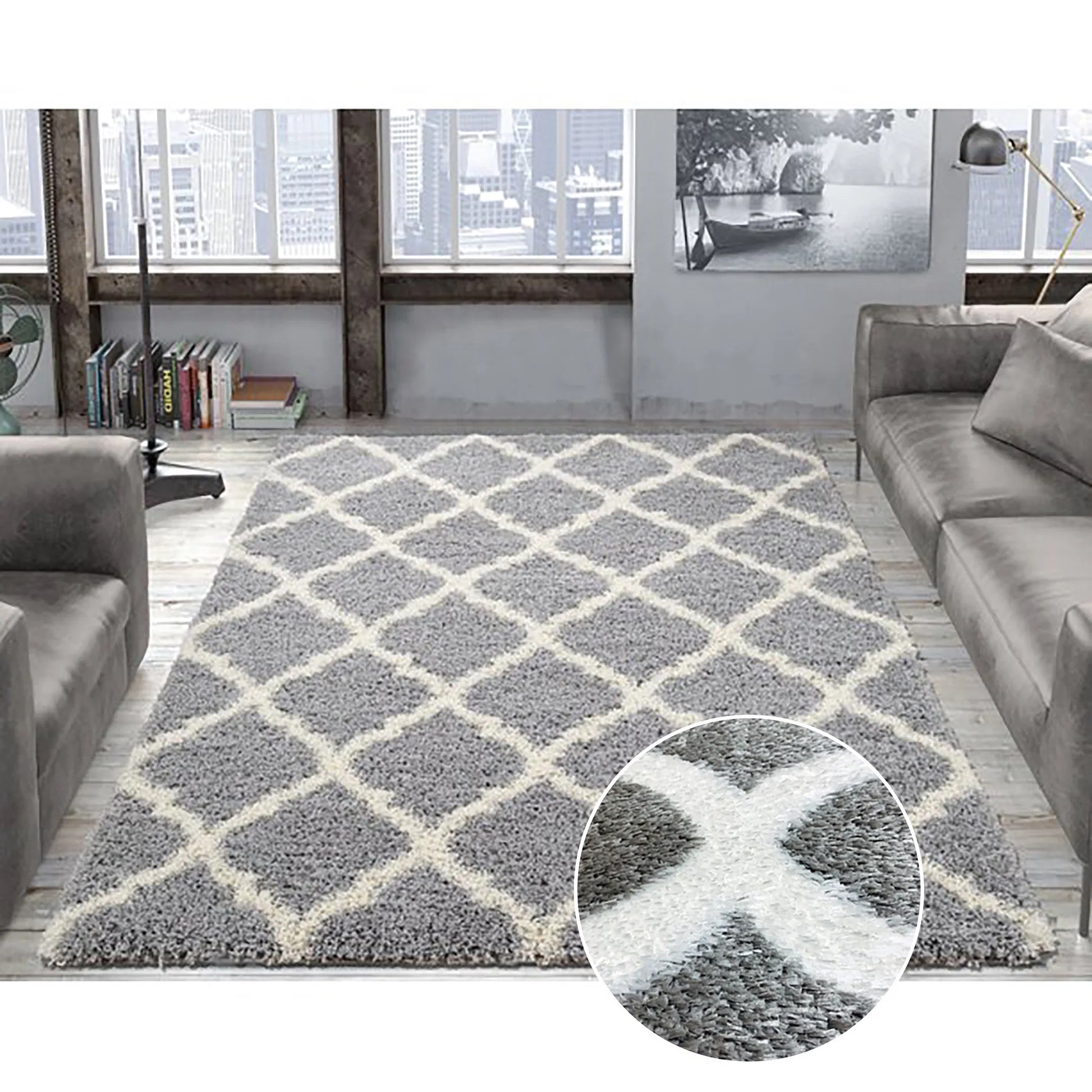 Abas Grey Cream Carpet (Rectangle)