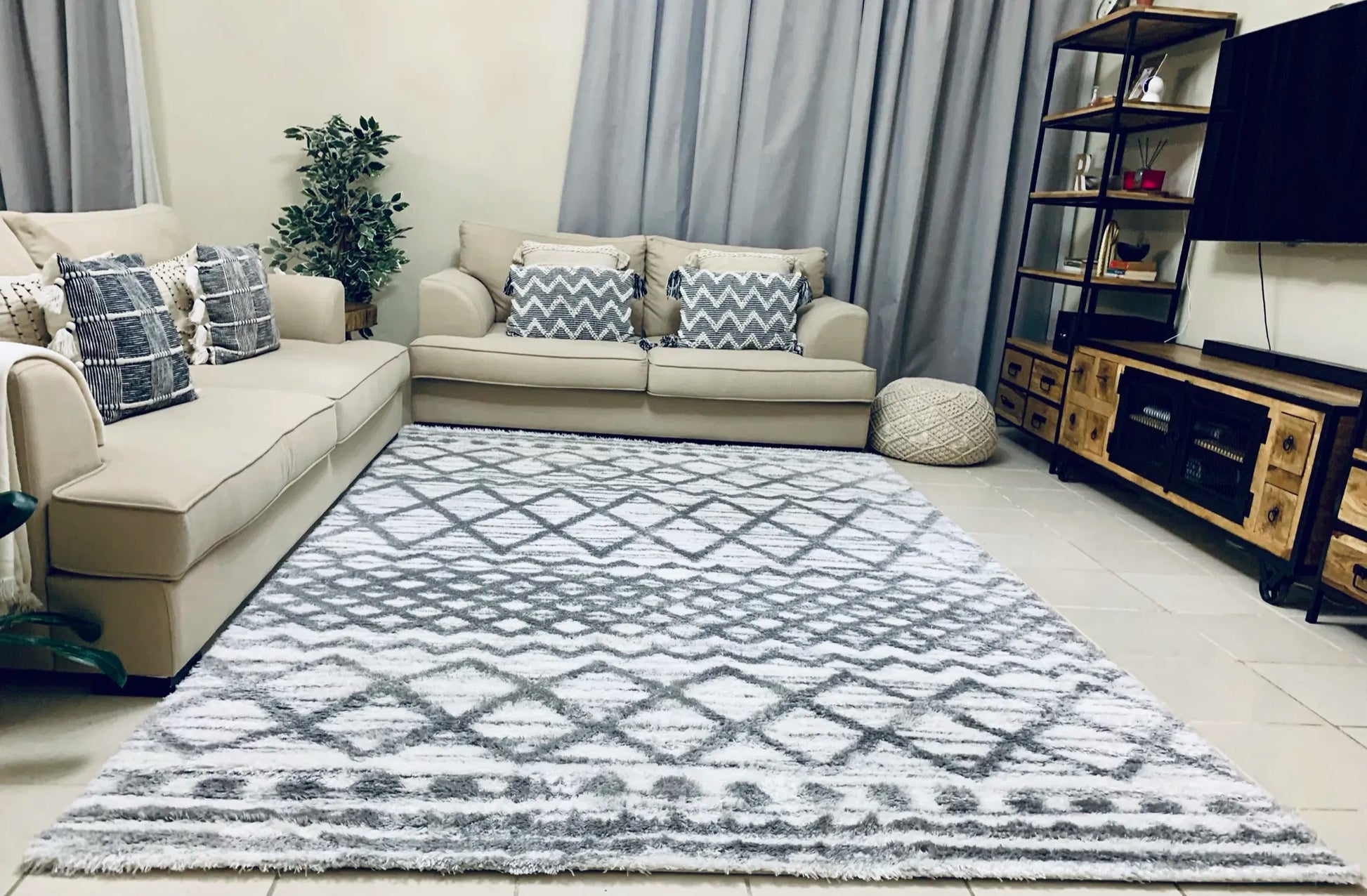Fes White Grey Carpet (Runner)