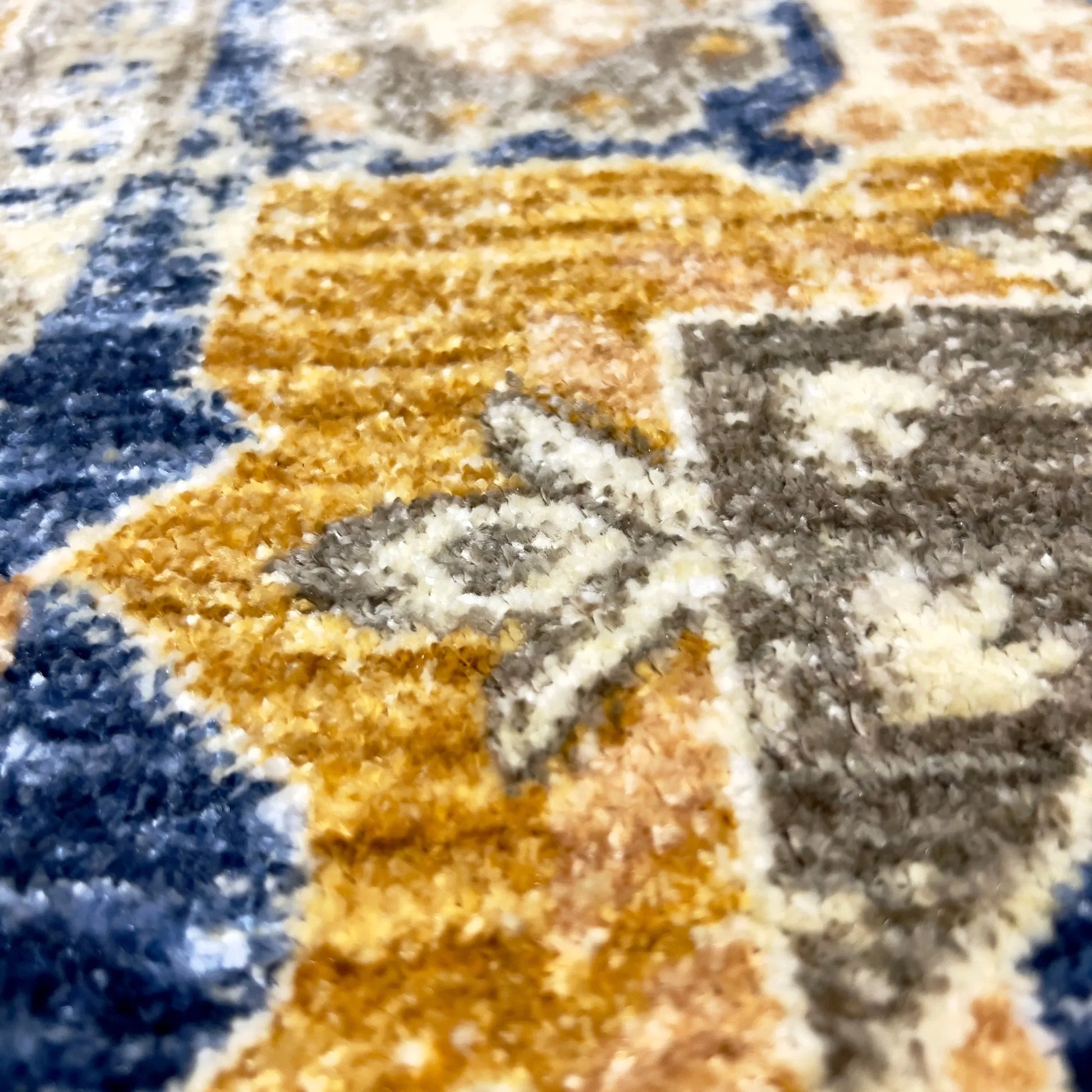 Kos Beige Blue Distressed Design Carpet (Rectangle)