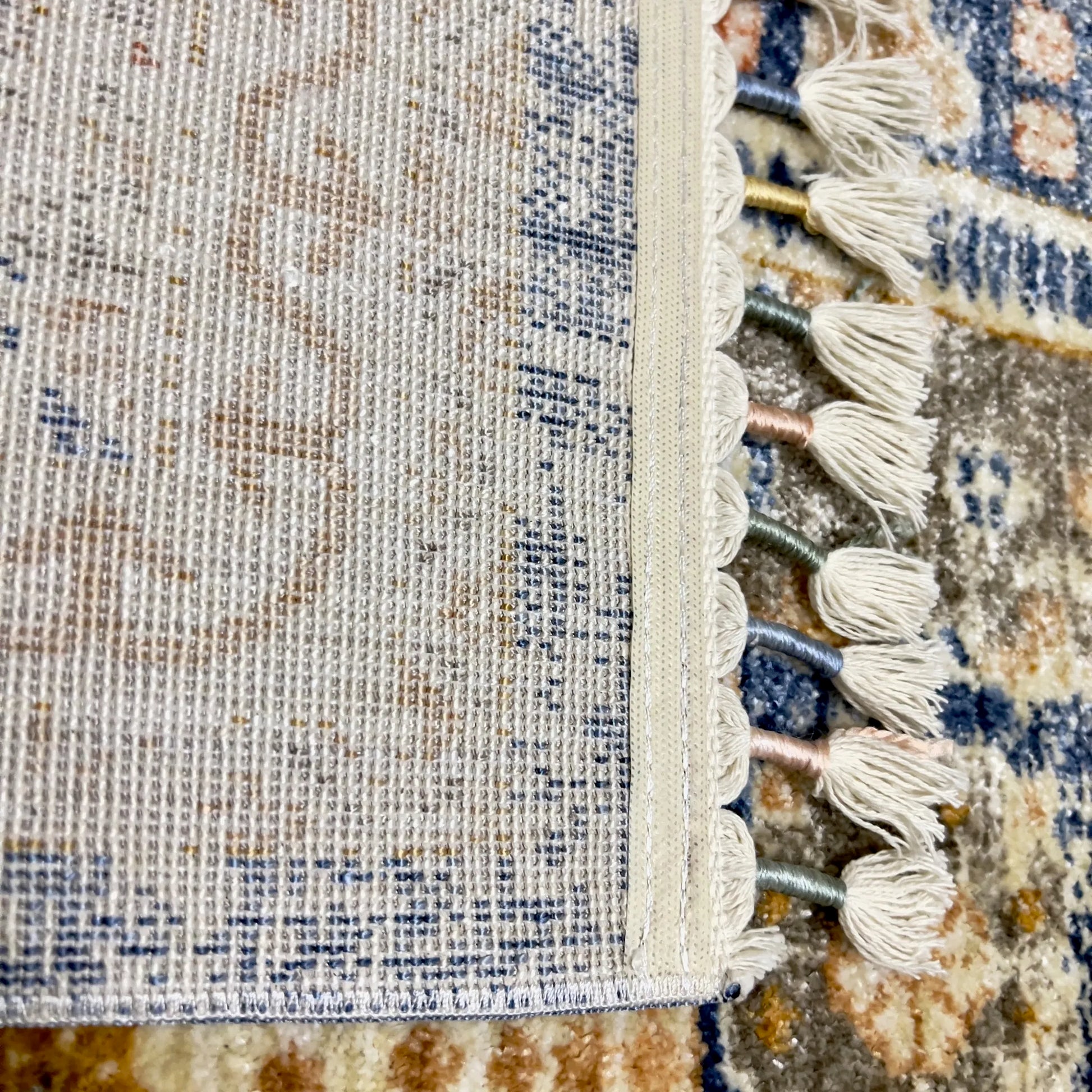 Kos Beige Blue Distressed Design Carpet (Rectangle)