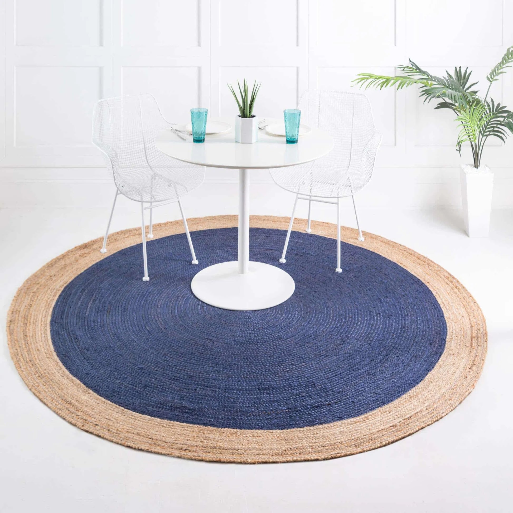 Antalya Natural Beige, Navy Blue Carpet (Round)