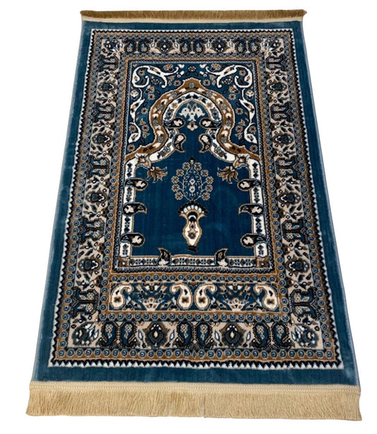 Prayer Mat Teal-Blue-Medium Pile 80 x 125 cm (2.6 x 4.1 ft)