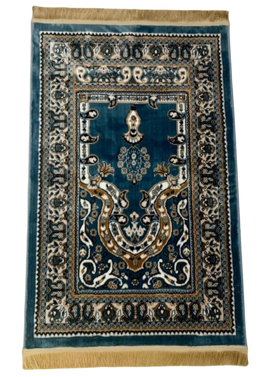 Prayer Mat Teal-Blue-Medium Pile 80 x 125 cm (2.6 x 4.1 ft)