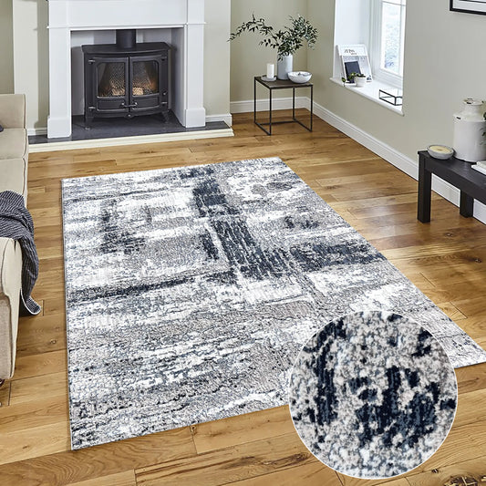 Shatha Beige, Navy Blue Carpet (Rectangle)