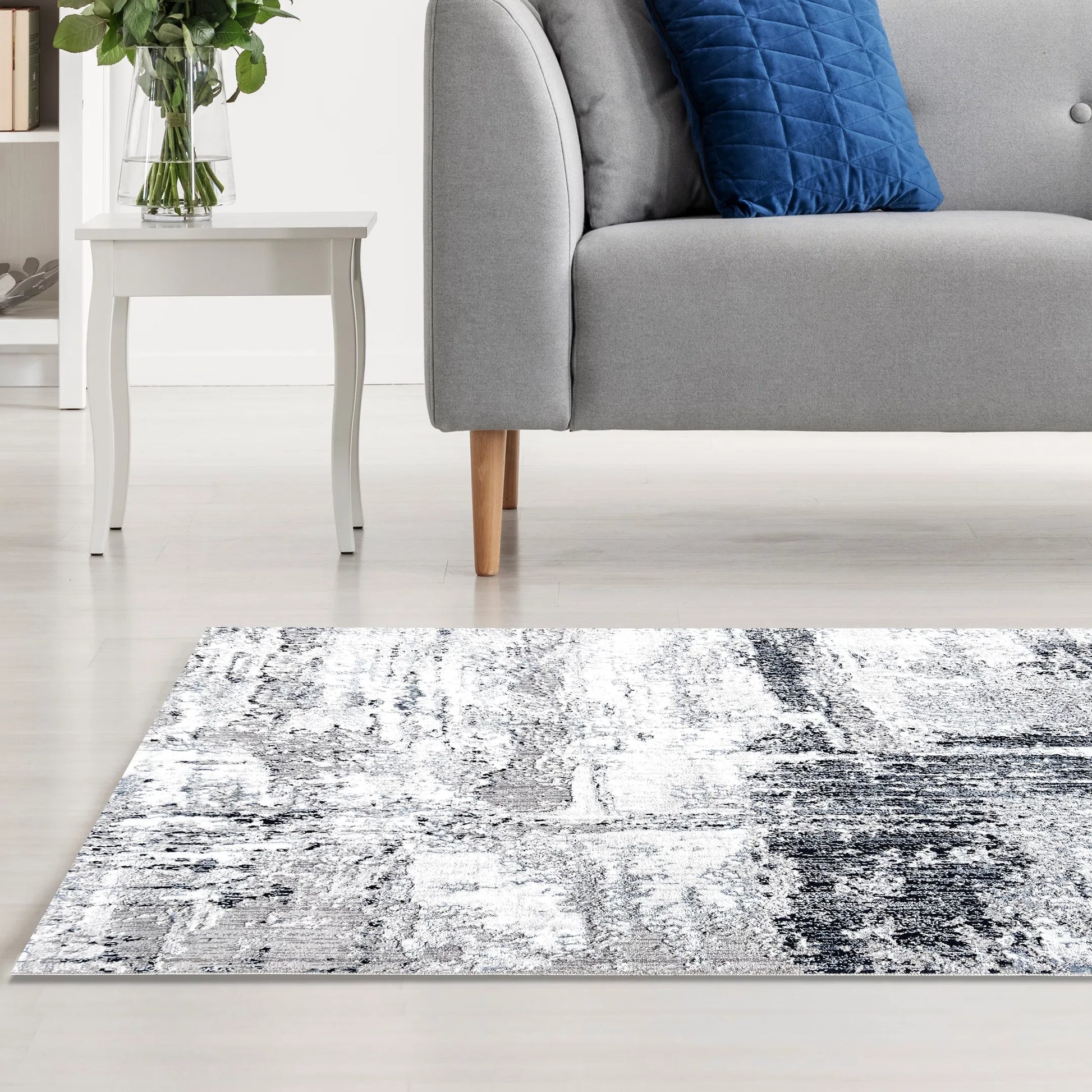 Shatha Beige, Navy Blue Carpet (Rectangle)