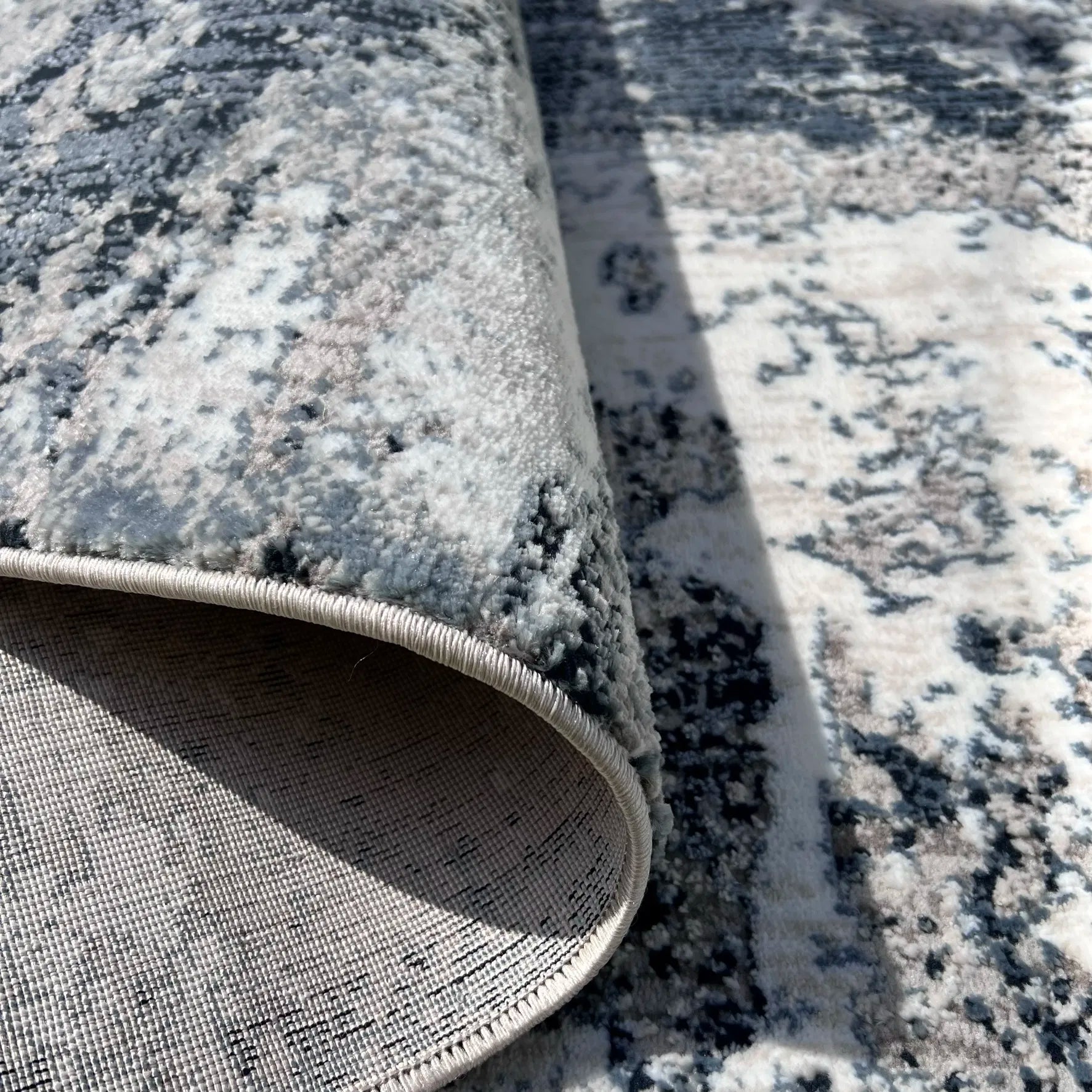 Shatha Beige, Navy Blue Carpet (Runner)