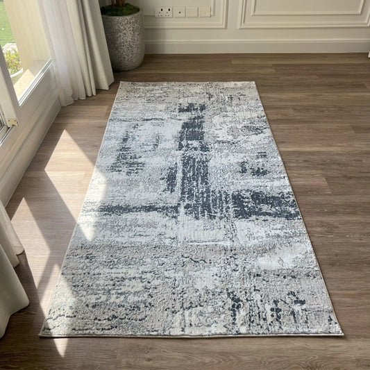 Shatha Beige, Navy Blue Carpet (Runner)