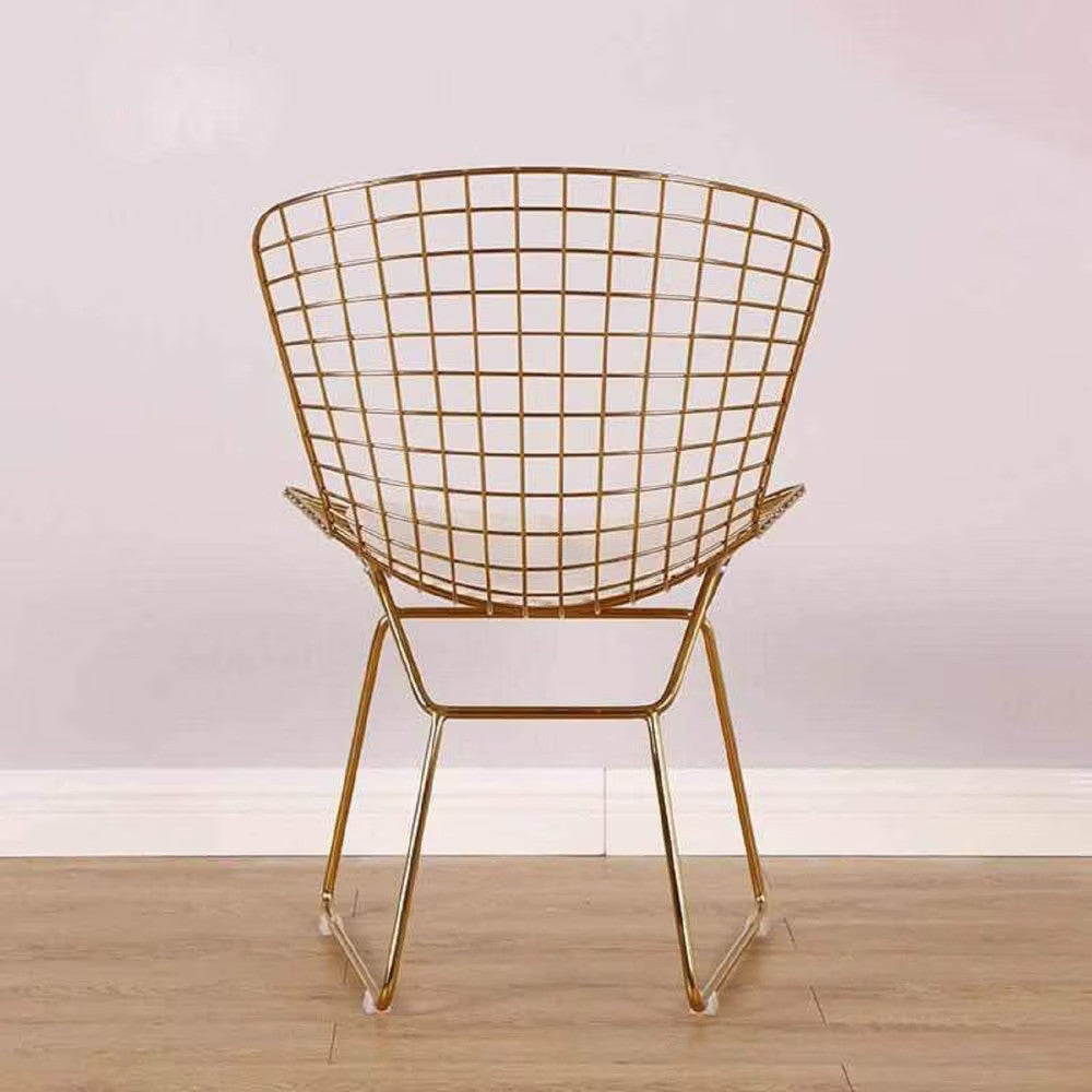Golden Metal Wire Chair with White Cushion
