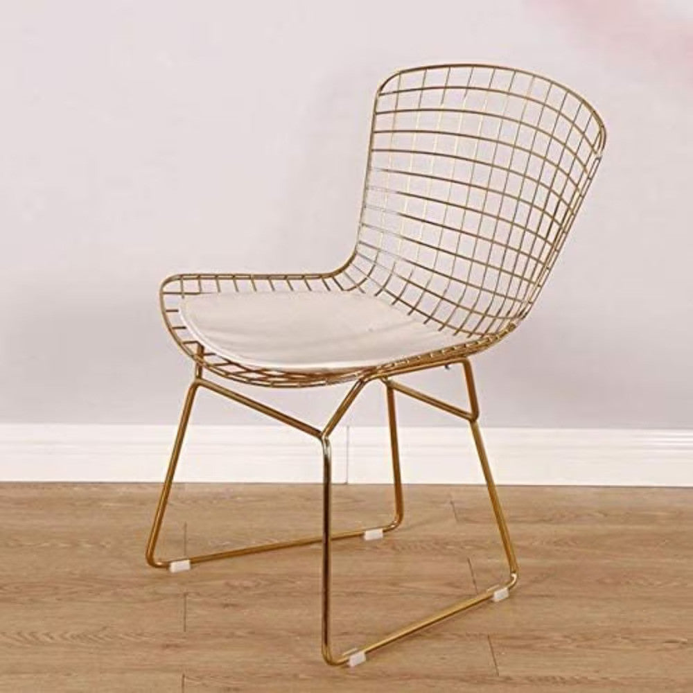 Golden Metal Wire Chair with White Cushion