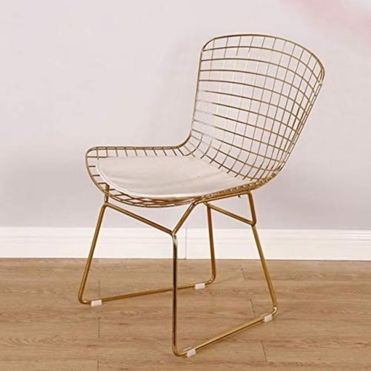 Golden Metal Wire Chair with White Cushion