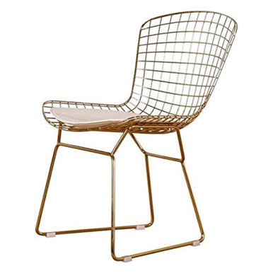 Golden Metal Wire Chair with White Cushion