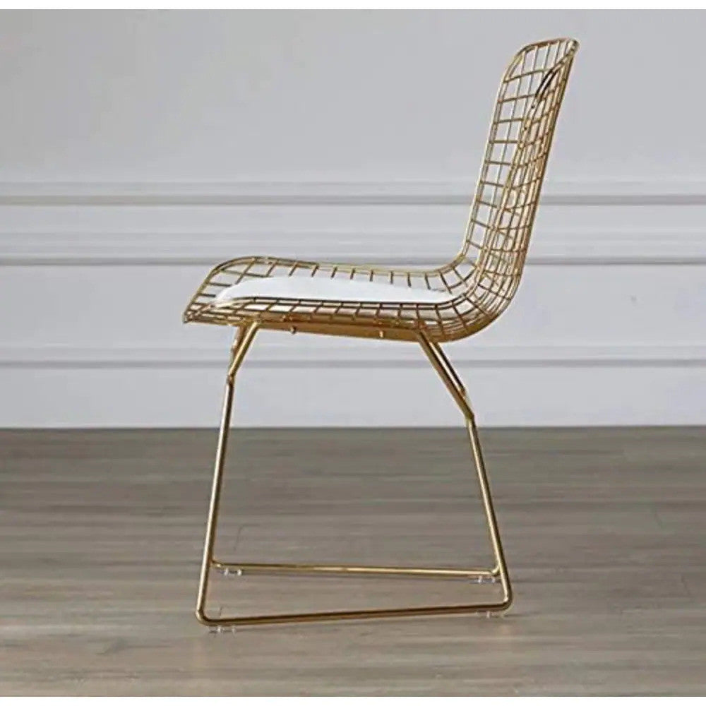 Golden Metal Wire Chair with White Cushion