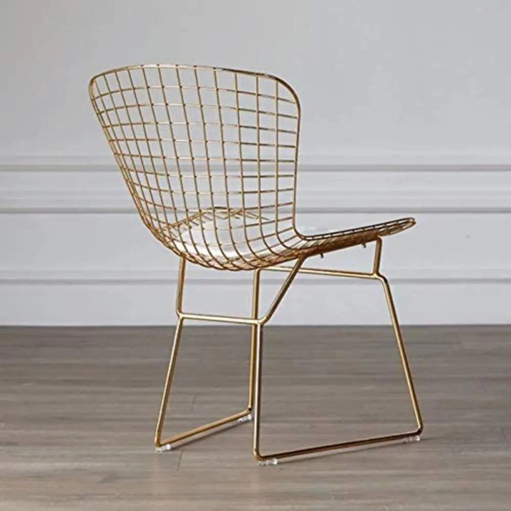 Golden Metal Wire Chair with White Cushion